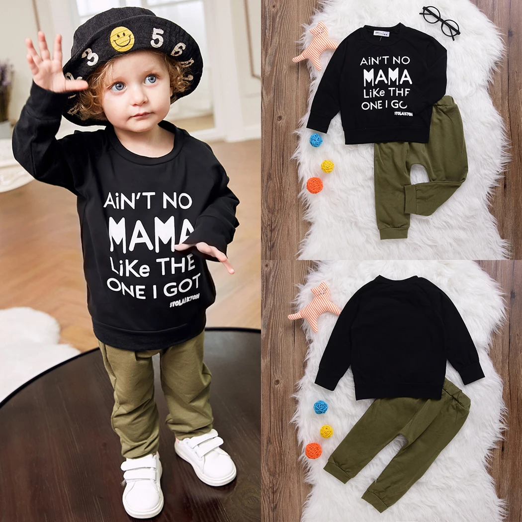 Newborn Baby Boys Clothing Sets Cool Leeter Printed Cotton Long Sleeve