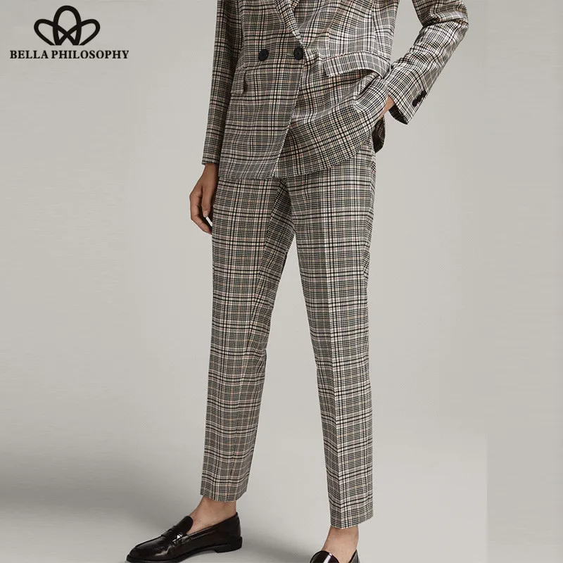 Wonder 2018 new autumn Vintage Long Pants Plaid High Waist Female Casual Pants Formal Loose Pockets Ladies Harem Pants