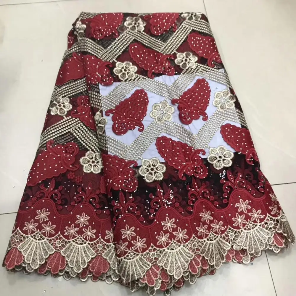

African lace fabric 5yds/pce stones water soluble mesh fabrics women gorgeous lagos party event asoebi dress 2019 new