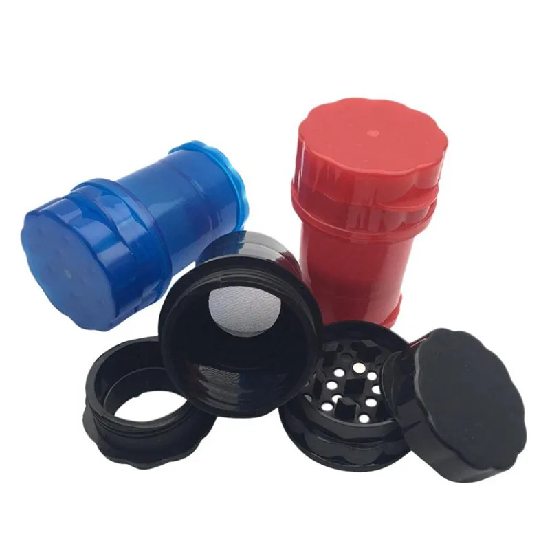 

Plastic Counter Tobacco Herb Spice Grinder 4 Layer Random Color Herbal Smoke Spice Crusher Case Clear Plastic Gift Supply