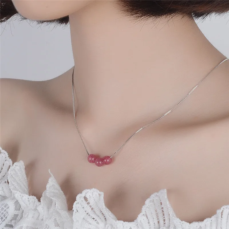 

TJP New Arrival Female Pink Crystal Women Pendants Necklace Jewelry Fashion 925 Silver Choker Necklace For Women Party Jewelry