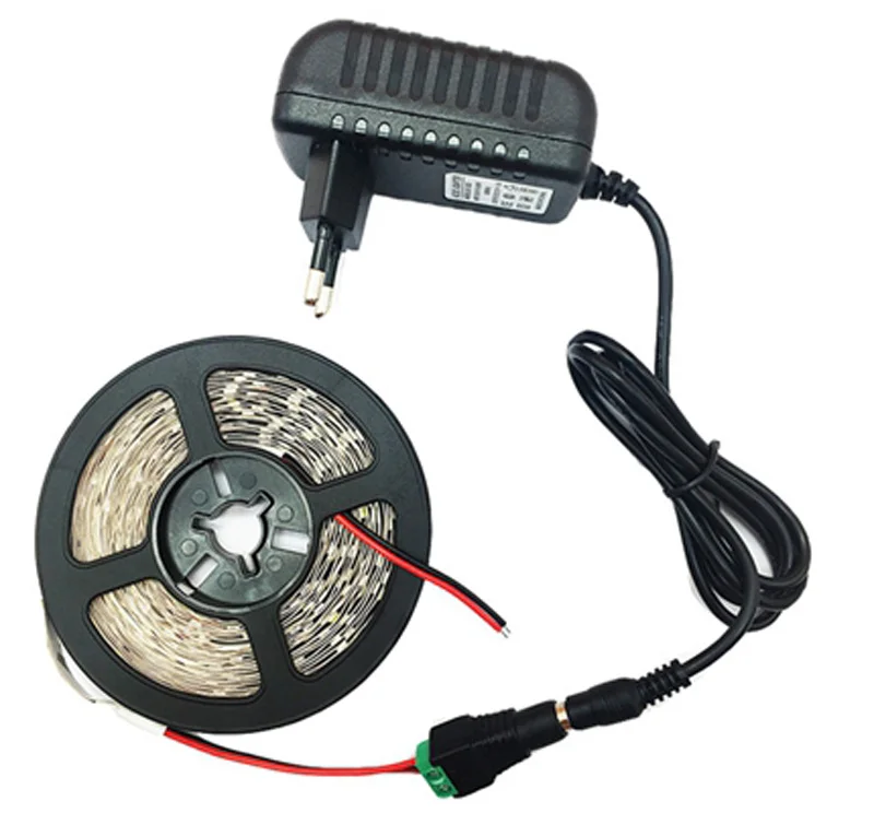GBKOF 2835 5050 led strip White Warm White 5m fita de led tape diode feed tiras ribbon 12V led light with DC 12V power adapter (7)