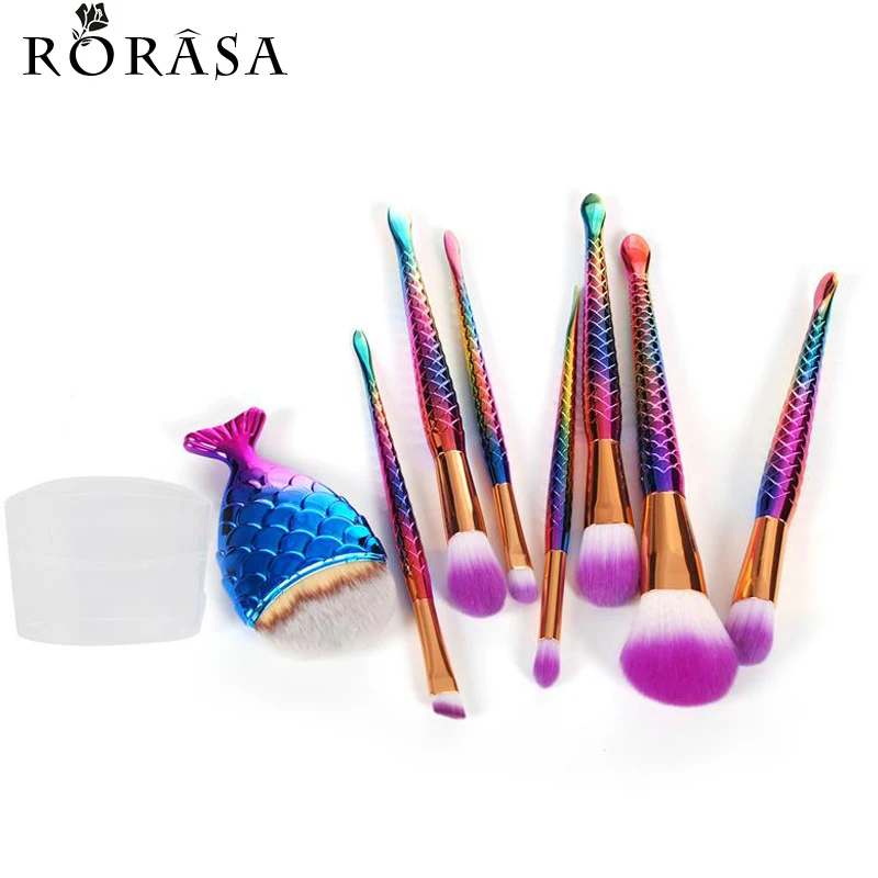 8Pcs Eyeshadow Make up Brushes Contour Blending Cosmetic Brushs Mermaid Makeup Brushes Set Fish Cosmetic Concealer