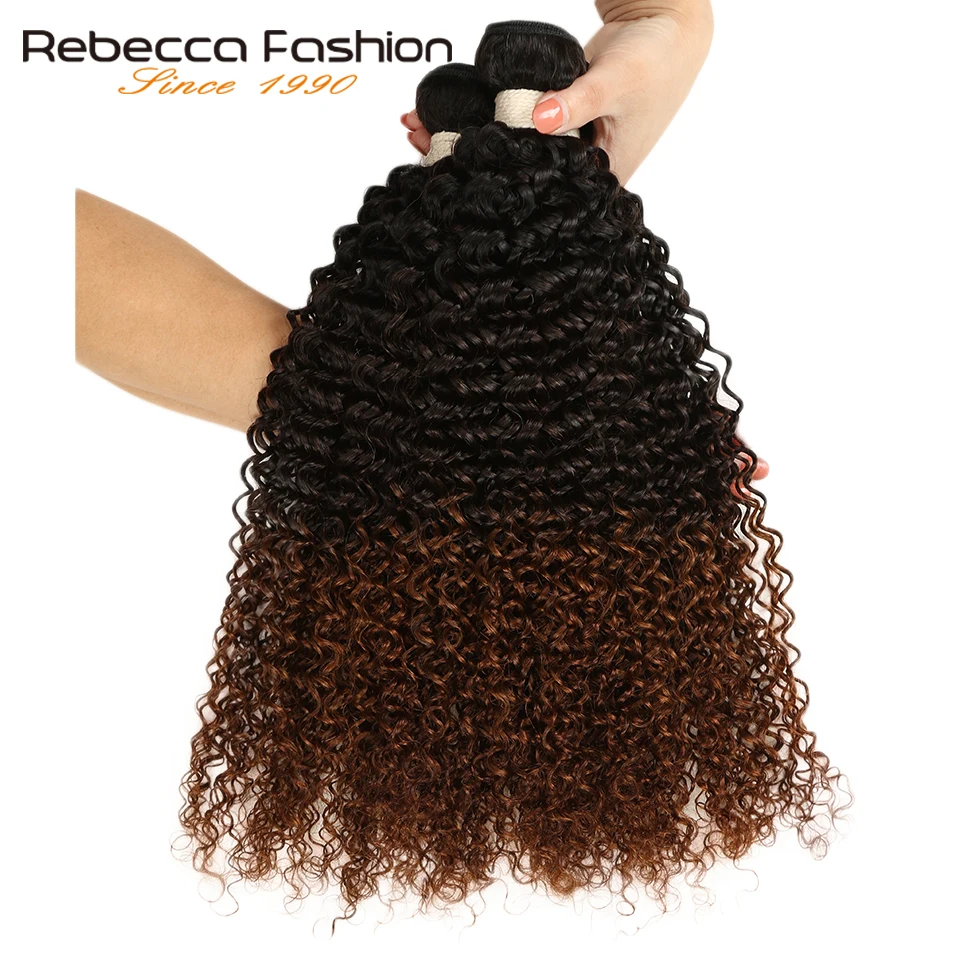 

Rebecca 3/4 Pcs Ombre Peruvian Kinky Curly Hair Bundles Non Remy Three Tone Human Hair Bundles Deals Color 1B/4/27# 1B/4/30#