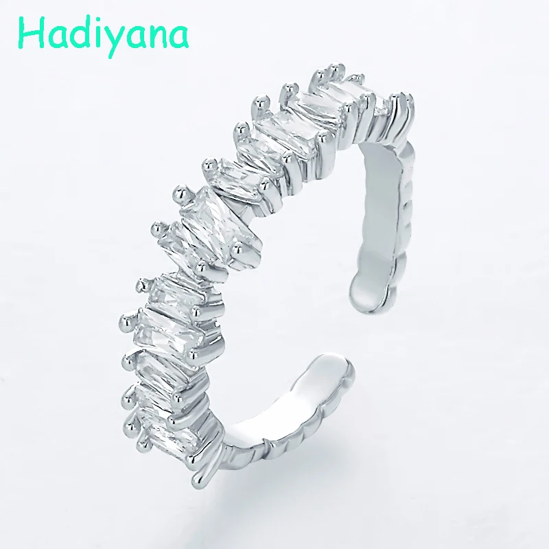 

HADIYANA Fashion AAA Cubic Zirconia One Line Finger Ring For Woman Size Adjustable Trendy Cute Ladies Gift Jewelry Rings RI091