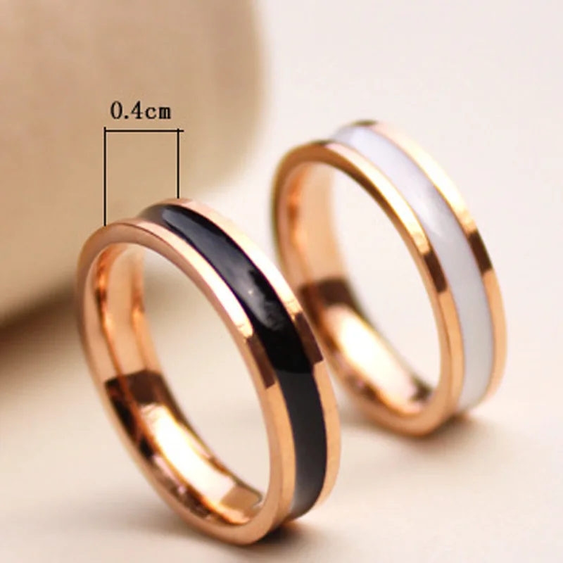 

2019 New White/Black Glue Rose Gold/Silver Titanium Steel Rings for Women Female Fashion Jewelry Stainless Steel Wedding Ring