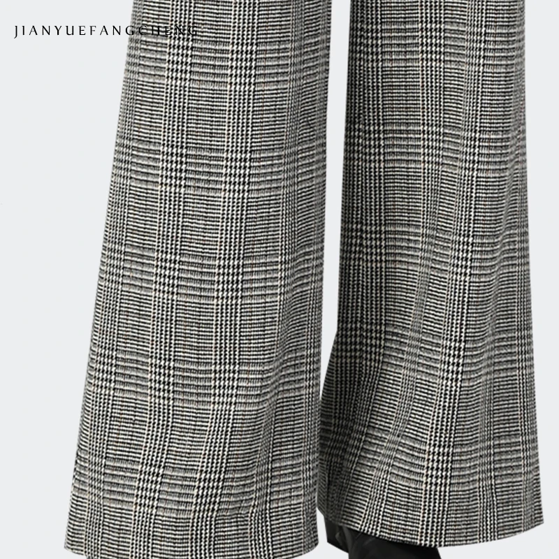 Fashion Wide Leg Ladies Pants 2019 Plus Size Streetwear High Waist Plaid Pants Thick Trousers Women Long Warm Winter Pantalon Fashion Wide Leg Ladies Pants 2019 Plus Size Streetwear High Waist Plaid Pants Thick Trousers Women Long Warm Winter Pantalon