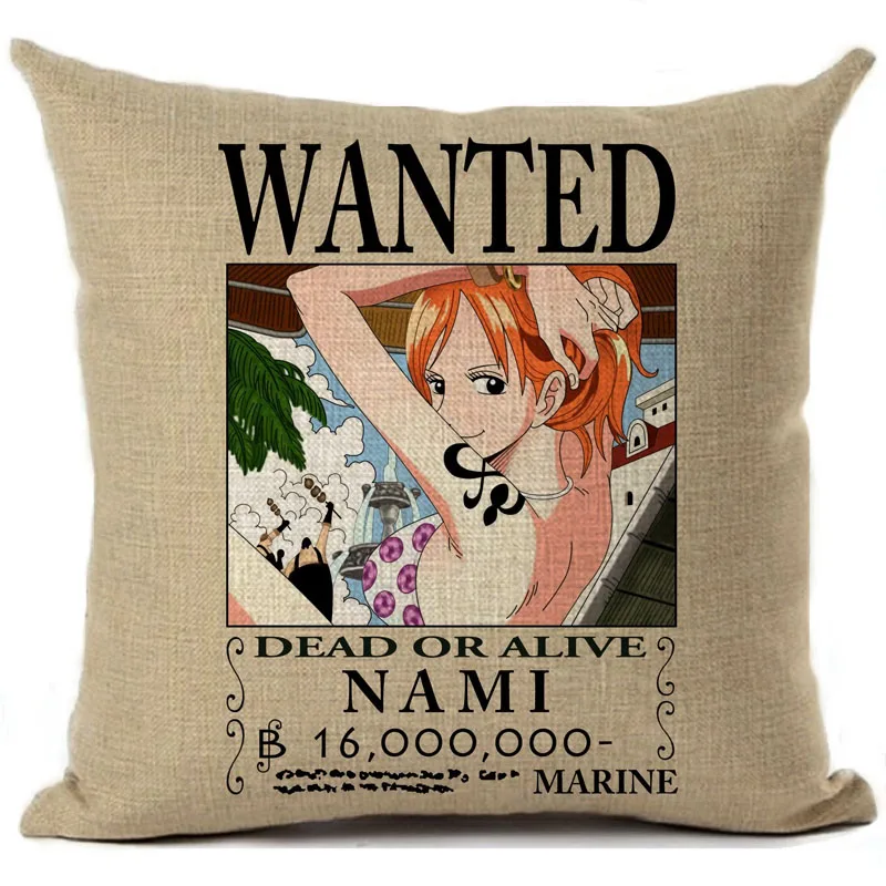 Anime Cushion Cover Linen One Piece Wanted Printed Throw Pillow