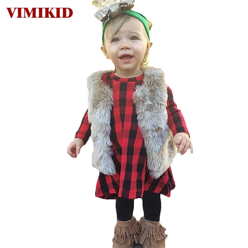 VIMIKID/милое платье для маленьких девочек, весеннее платье с длинным рукавом, красное клетчатое детское платье для маленьких девочек