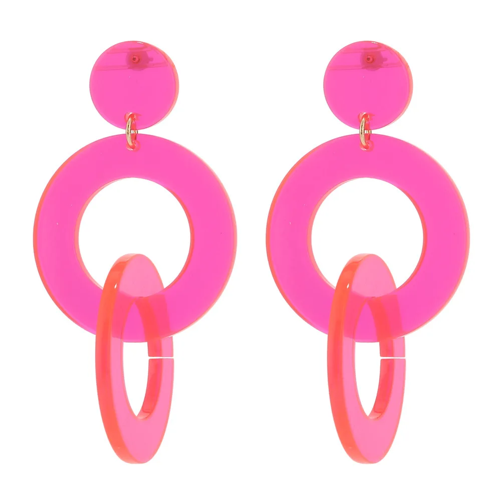 80s неоновые серьги-кольца с акриловые Длинные Висячие серьги для Для женщин и девочек - Окраска металла: neon pink