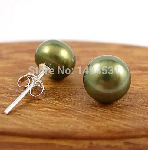 

Pearl Jewelry - AAA 8 - 8.5 MM Olive Natural Color Freshwater Pearls Earrings - Free Shipping