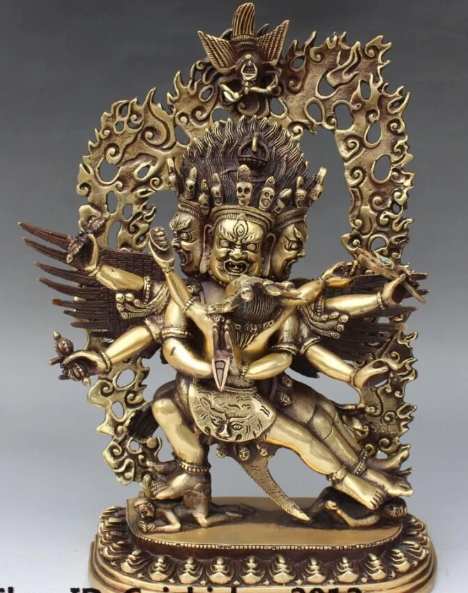 

[old craft ] 12" Tibet Tibetan Buddhism Bronze Stand Buddha Yamantaka Yama Dharmaraja Statue (A0314)