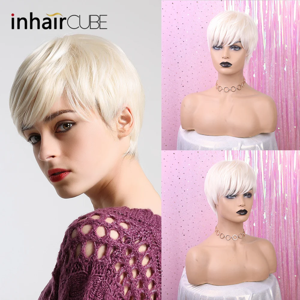 INHAIR CUBE 6 &quotСерый Белый 50% синтетические + человеческие волосы натуральные прямые