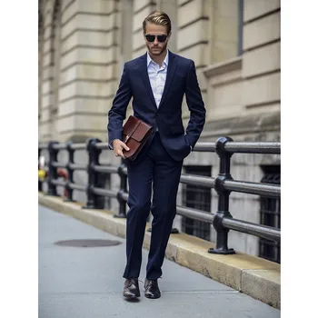 

Dark Blue Blazer Men Two Buttons Business Slim Fit Men Suit chaleco hombre Mens Suits Wedding Groom