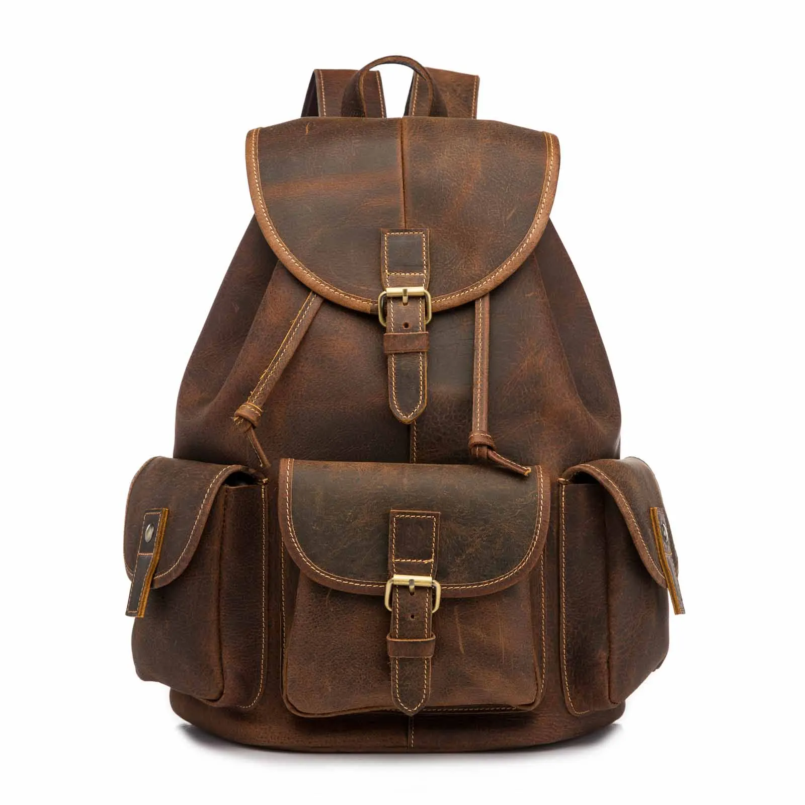 Качественный кожаный дизайнерский мужской повседневный рюкзак для путешествий, модный рюкзак для колледжа, школы, студентов, сумка для ноутбука, Мужская 9950-d - Цвет: Коричневый