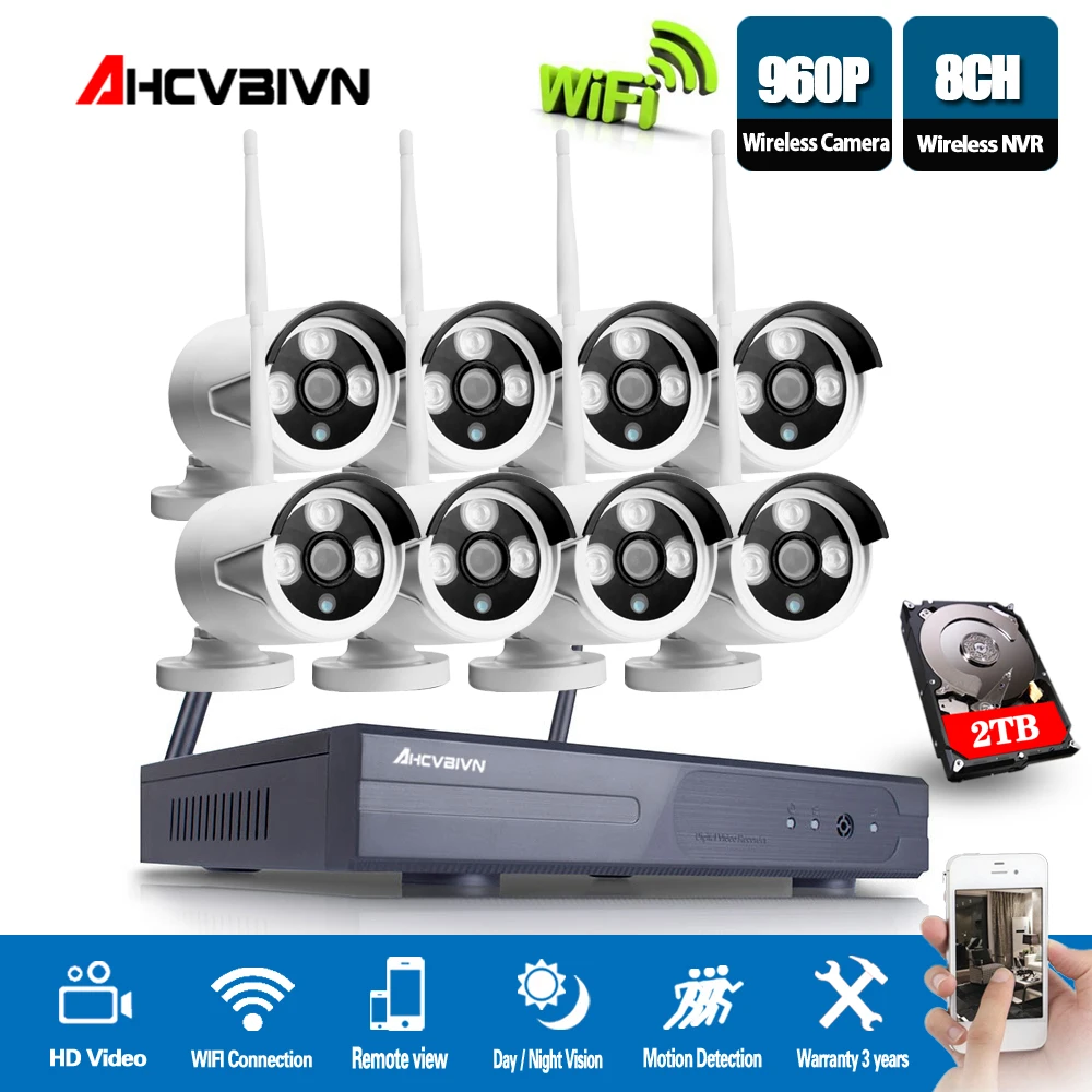 

Security Camera System Wireless 8CH 960P NVR Kit HD Outdoor IP Camera CCTV System Night Vision Surveillance Camera System