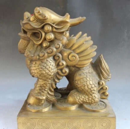 

JP S0113 13" Chinese Bronze FengShui Animal Dragon Beast Unicorn PiXiu kylin Money Statue Discount 35%