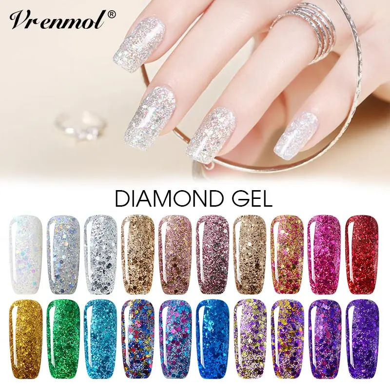 Vrenmol 1pcs Diamond Gel Nail Polish Hybrid Nail UV Gel Varnish Glitter ...