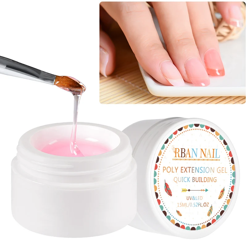 

RBAN NAIL 15ml Quick Building Poly Nail Gel Set Pink Nude Crystal Jelly Builder UV Gel Finger Extension Gel Camouflage Tips