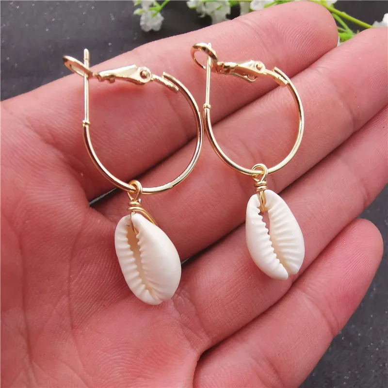 

New Shell Pendant Earrings Gold Color Statement Earrings Women Irregular Geometric Circle Drop Earring Cowrie Pendant Brincos