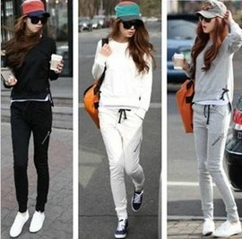 2015 del otoño mujeres coreanas cuello redondo de larga ropa casual modelos delgadas moda sports suit envío gratis|sportswear prices|suit slimsportswear bag - AliExpress