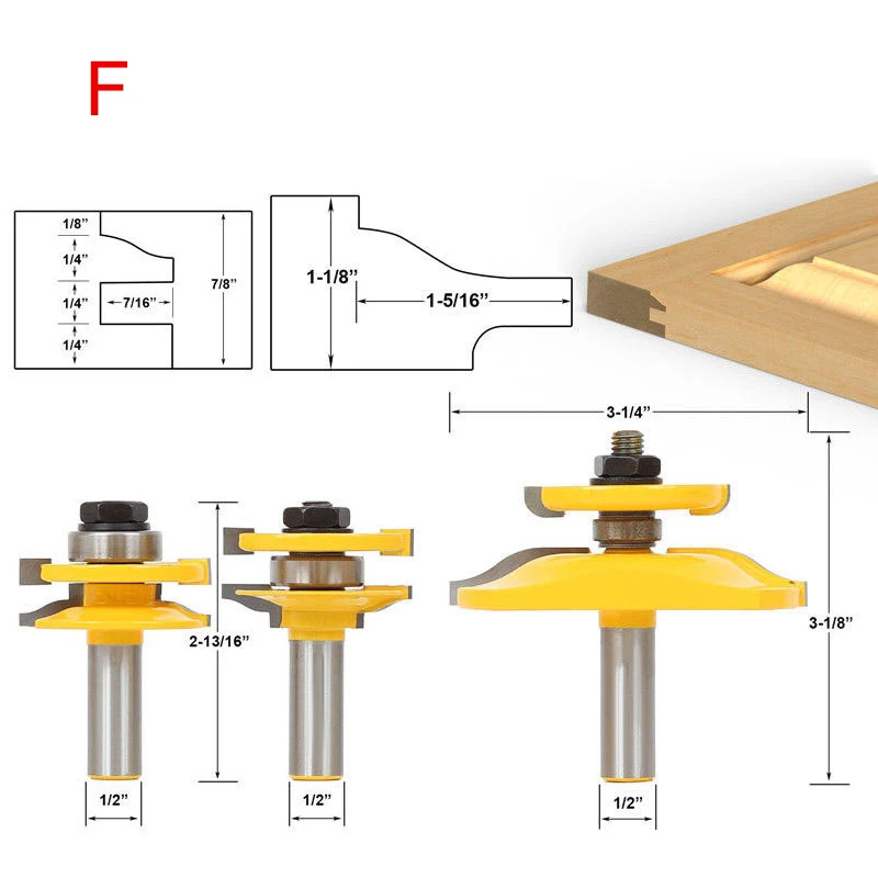 

3 Pcs Tenon Cutter Set Alloy Carbide Router Bits Woodworking Tool HVR88
