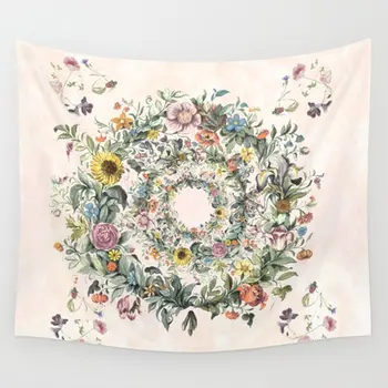 

Tapestry, Beautiful Garland Wall Hanging Tapestry Dorm Decor Beige ( Floral-4)