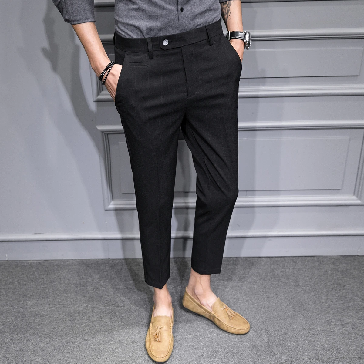 Summer Autumn New Polyester M-4XL Slim Casual Men's Cropped Pants Individuality Fashion Popularity Simple Classic City Youth