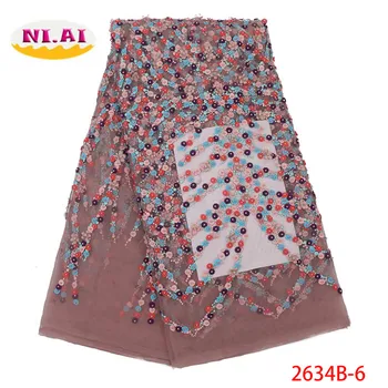 

African Beaded Lace Fabric 2019 High Quality Nigerian Lace Fabric Handmade African Embroidery French Tulle Lace Fabric XY2634B-6