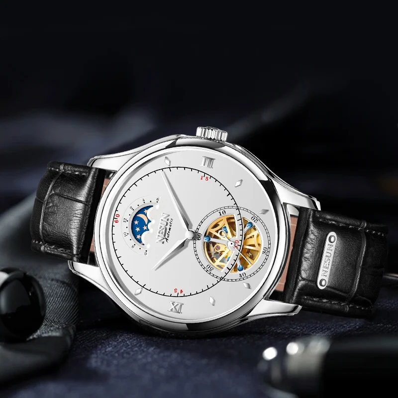 Мужские автоматические механические часы Nesun Tourbillion роскошные брендовые