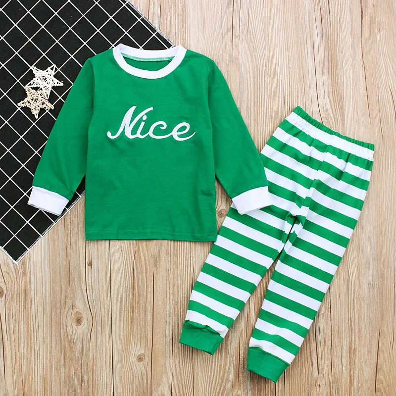 Детские рождественские пижамы; одинаковые комплекты для всей семьи; Спящая одежда для всей семьи; хлопковые пижамы в полоску с длинными рукавами; одежда для детей; D0521