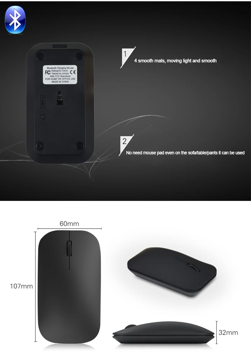Sovawin Bluetooth 3,0 Беспроводная ультра тонкая перезаряжаемая мышь Бесшумная мышь эргономичная Портативная оптическая мышь для ПК ноутбука