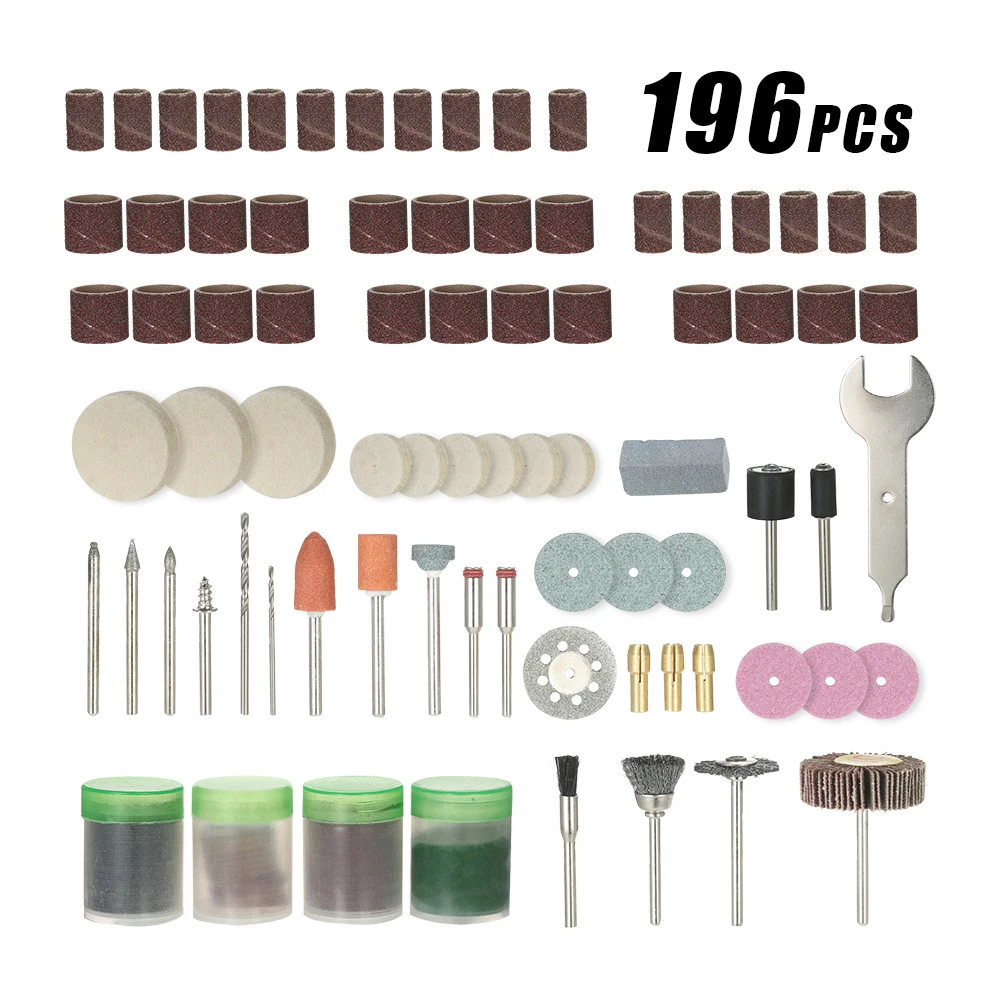 

196pcs 1/8 inch Shank Rotary Tool Accessories Set Sanding Grinding Brushing Polishing Bits Accessory Kit for Dremel Grinder