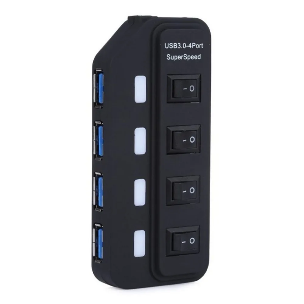 

High Speed 4 USB 3.0 Ports Hub USB Splitter On/Off Switches + AC Power Adapter with Blue USB Data Cable