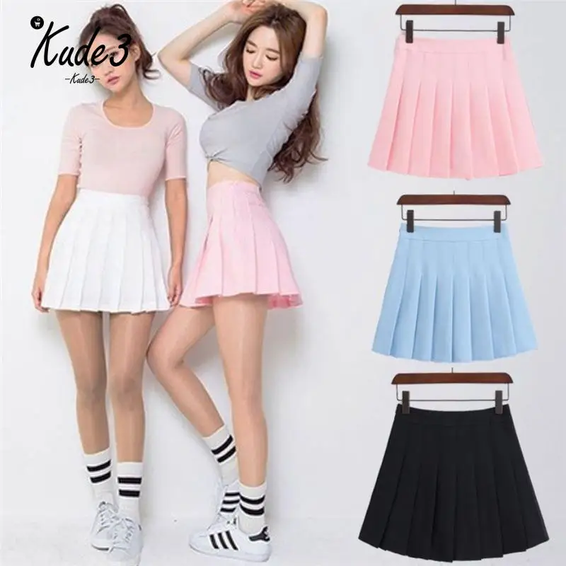 

Fashion Spring Summer high waist ball pleated skirts Wind Cosplay Harajuku Denim kawaii Female Mini solid a-line sailor Skirts
