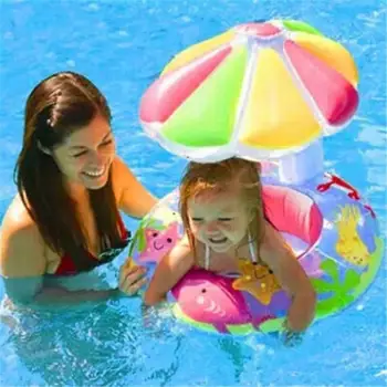 

Durable Cute Print Inflatable Safety Float Seat Baby Swimming Ring With Shade