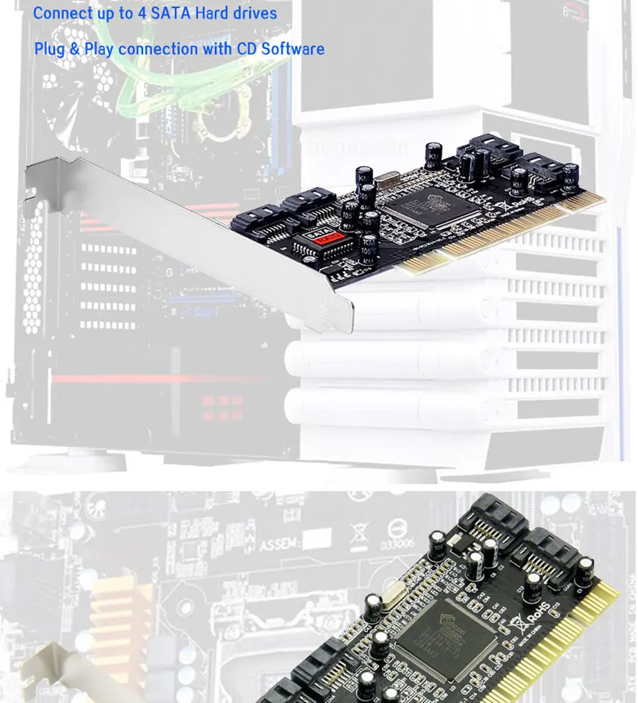 PCI expand card 4 порта SATA add on Card с чипсетом Sil 3114 совместимый с PCI specification revision 2,2 для настольных ПК/компьютера