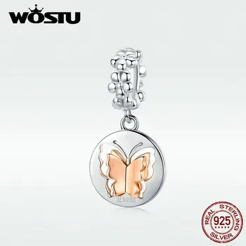 

WOSTU Rose Gold Butterfly Dangle Charm 100% 925 Sterling Silver Flower Bead Fit Original Bracelet Pendant Jewelry Making DXC1250