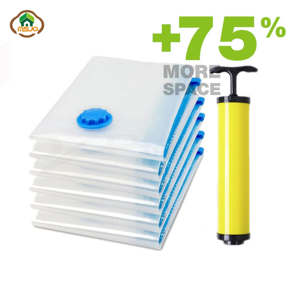 Beste Msjo Vacuüm Zakken Voor Kleding 10 STUKS Opbergtas Met Pomp Hand Air Bespaar Ruimte Opvouwbare Pouch Verzegelde Kleding Organizer vacuüm Zakken