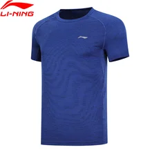 Li-Ning Мужская футболка для бега на сухой дышащей футболки из полиэстера подкладка Slim Fit Спортивная футболка Топы ATSN203 CJAS18