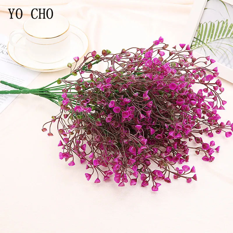 

YO CHO High Quality Artificial Flower Bride Bouquet Christmas Home Wedding New Year Decoration Fake Plastic Plants Small Flowers