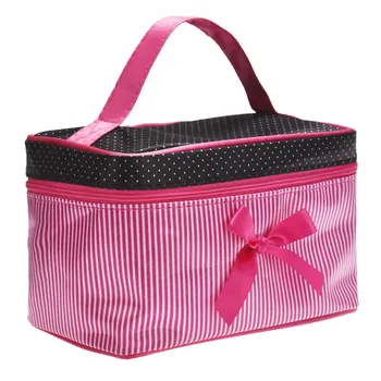 

Square Bow Stripe Cosmetic Bag 2019 Fashion Women Makeup Bag Pencil Make Up Case Storage Pouch Saco cosmetico #