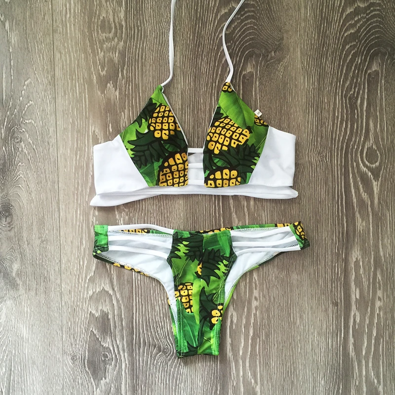 sexy dalla fasciatura delle donne bikini bianco costume da bagno 2017 nuovo collo alto su swimwear