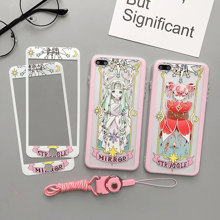

For iphone X Card Captor Sakura Case +Tempered Glass Screen film for iphone 8 8plus 6 6S plus 7 7plus transparent cover + film