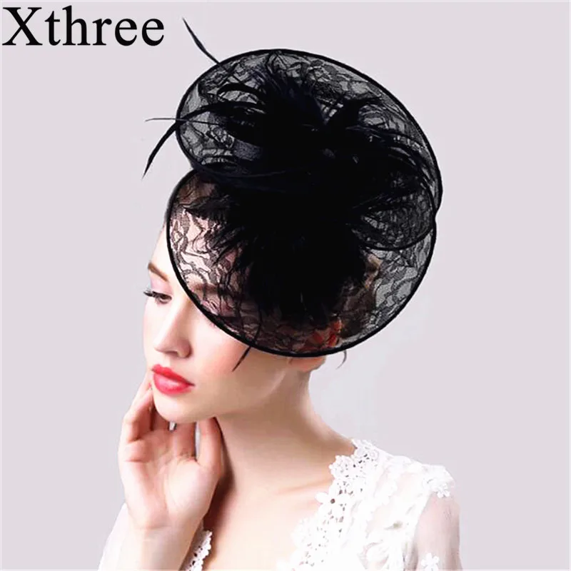 Comprare Xthree biancheria di modo di Struzzo di pelliccia Da Sposa Cappello cappello del partito Banchetto cappelli del cappello di Fedora per le donne