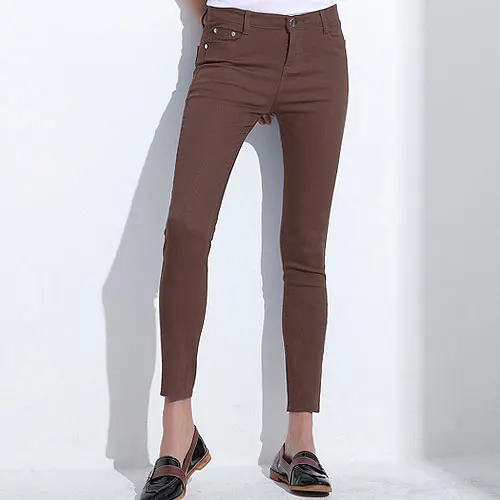 Обтягивающие женские брюки карамельного цвета, брюки-карандаш, весна-осень, Стрейчевые брюки цвета хаки для женщин, облегающие Женские джинсовые брюки - Цвет: Коричневый