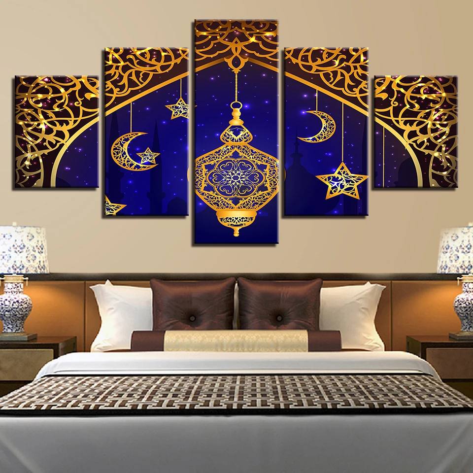 

Modular Prints Pictures Home Decor Frame 5 Pieces Islam Allah The Qur'An Poster Muslim Moon Canvas Painting Living Room Wall Art