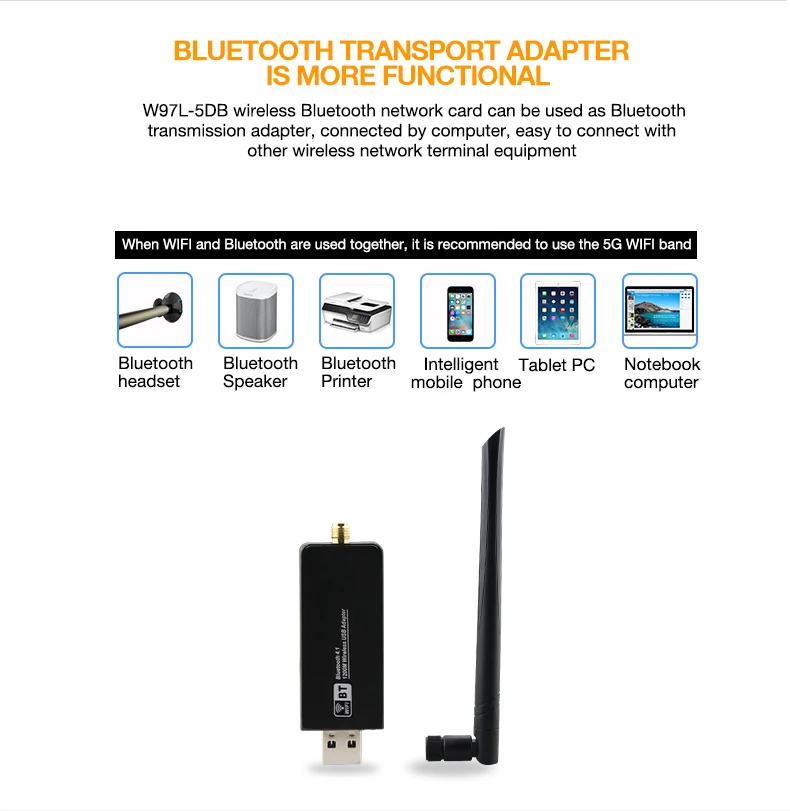 1200 Мбит/с USB3.0 Двухдиапазонная 802.11ac Беспроводная USB сетевая карта Wifi Lan Dongle Bluetooth адаптер с 5 Dbi антенной