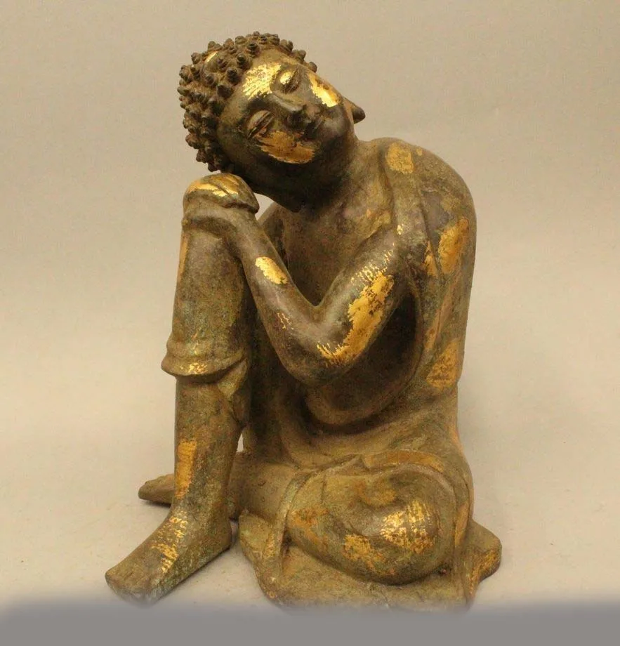 

10" Tibet Buddhism Bronze Gild Sleep Shakyamuni Amitabha Buddha Statue Sculpture