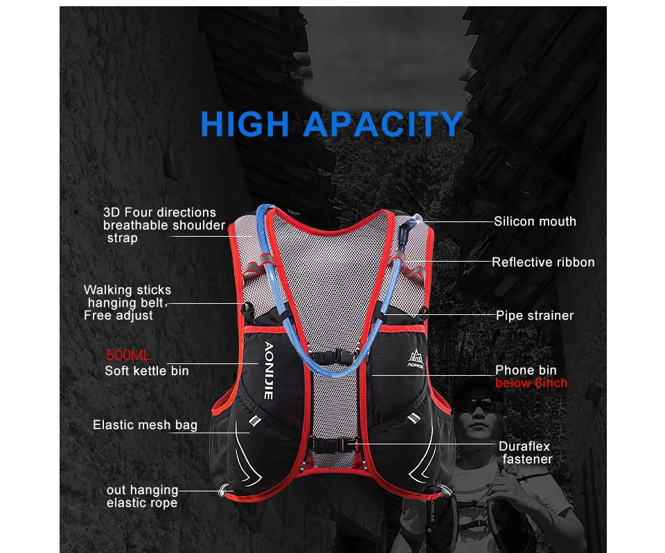 2018 AONIJIE 5L Mochila deportiva al aire libre mujeres/hombres Marathon hidratación chaleco Pack para intercambio ciclismo senderismo bolsa de agua para correr - 2